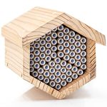 WHITEHORSE Premium Cedar Bee House - 6" Long Replaceable Tubes - Perfect for Mason Beekeeping - an Insect Hotel Built to Last - Great Addition to Your Garden Decor (Paper Tubes)