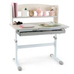 Costzon Kids Desk, Height Adjustable Children Study Desk with Tilt Desktop, Storage Drawer, Hutch, Scale Ruler, Student Writing Table School Desk for Boys Girls Bedroom, Desk for Kids (Grey)