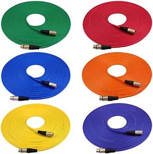 GLS Audio 50ft Mic Cable Cords - XLR Male to XLR Female Colored Cables - 50' Balanced Mike Cord - 6 PACK