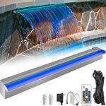 YITAHOME 36" Pool Fountain Stainless Steel Pool Waterfall with 7 Colors LED Light Changing Remote for Spillway, Swimming Pool, Outdoor Garden Decorations