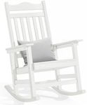 DWVO Patio Rocking Chair, All-Weather Resistant Outdoor Indoor Polyethylene Patio Rocker Chair with Cushion, Comfortable and Easy to Maintain Rocker for Balcony, Backyard and Living Room(White)