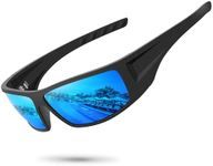 Ofwin Polarized Sports Sunglasses for Men Women Unbreakable Frame Cycling Fishing Wrap Around Sunglasses UV400 Protection Matte Black Frame/Blue Mirror Lens