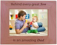 CustomGiftsNow Behind Every Great Son is an Amazing dad - Engraved Wood Picture Frame (5x7 Horizontal)