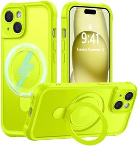 MOCCA Design for iPhone 15 Case with Magnetic Invisible Stand [Full Camera Protection] [Compatible with Magsafe] Military Drop Shockproof Translucent Matte Phone Case Cover 6.1",Fluorescent Green