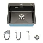 KORVO Topmount Kitchen Sink 50 X 45 X 19 cm - Drop in Sink PVD Coating NanoTek 1.0mm Stainless Steel Single Bowl Drop Sink