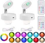 Wireless LED Spotlight Indoor with Remote: Rechargeable Mini Spot Lights for Picture Art Display Plants Lighting - Small Spotlights for Wall Ceiling Decorative (2 Pack)