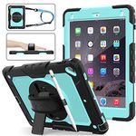 SEYMAC stock Case for iPad 6th/5th Generation/Air 2/Pro 9.7'', [Full-Body] Drop Proof Armor Case with 360° Rotating Stand [Pencil Holder][Screen Protector] Hand Strap, SkyBlue+Black