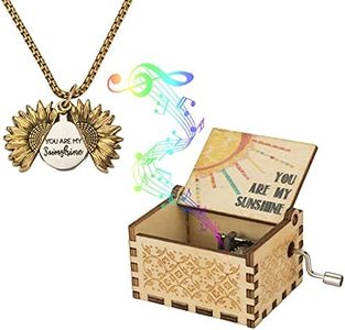 You are My Sunshine Music Boxes with Sunflower Necklace, Wooden Hand Cranked Musical Box and Engraved Message Locket Pendant Sunshine present for Wife, Daughter, Girlfriend, Mother，Christmas present
