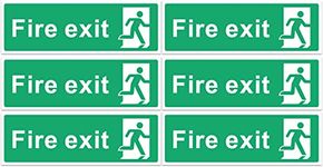 RubiGo - 1/2/4/6 Pack of Fire Exit Sign (No Arrow) Fire Signs Self Adhesive 30 X 10cm Fire Escape Sign Sticker Emergency Exit Sign Fire Signage (6)