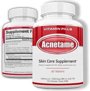 Acnetame Acne Pills- Vitamin Supplements for Acne Treatment- Natural Clear Skin from Hormonal Cystic Pimples- Oily Skin Vitamins Pill for Women, Teen, Men, & Adults 60 Tablets