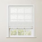 TWOPAGES Beige White Linen Cordless Roman Shades for Windows, Custom Blackout Blinds for Indoor Windows, Doors, Bedroom, Kitchen Windows, Custom Made Liz Window Treatments