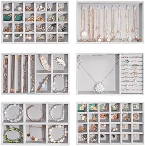 ProCase Stackable Jewelry Organizer Trays for Drawers, Jewelry Drawer Inserts Container Display Case Storage for Earring Necklace Rings Bracelet with Removable Dividers -Grey, 6 Layers