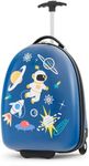 BABY JOY 16" Kids Carry-On Luggage with Wheels, Hard Shell Suitcase w/2-Level Aluminum Handle, Lightweight Portable Rolling Travel Case for Boys Girls, Airline-Approved Suitcase for Children (Blue)