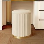 WangWanYC Round Storage Stool -Upholstered Vanity Chair and Ottoman footrest, Non-Slip Metal Base and Skin-Friendly Fabric, Perfect Vanity Stool for Living Room and Bedroom. (White-A)