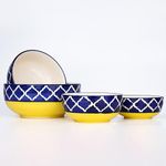 SEPARATE WAY Ceramic Mixing Bowl Set 4 - Different Size Bowl - 1000ML, 750Ml, 500Ml & 300Ml, Moroccan Pattern Yellow Blue, Serving Bowl | Salad Bowl | Soup Bowl | Dessert Bowl | Mix Bowl Set