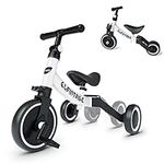 besrey 5 in 1 Toddler Bike for 10 Month to 4 Years Old Kids, Toddler Tricycle Kids Trikes Tricycle, Gift & Toys for Boy & Girl, Balance Training, Removable Pedals - White