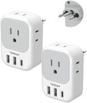TESSAN Brazil Plug Adapter 2 Packs, 7 in 1 US to Brazil Power Adapter with 3 USB Ports (1 USB-C Port) 4 American Outlets, Type N Adaptor for USA to Brazilian