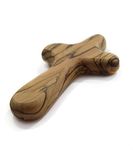 4" Hand Held Olive Wood Clinging Cross from Bethlehem in Pouch (Certified) - Fine Prayer Comfort Holding Wooden Cross - Hand Held Palm Size Christian Gift for Clutching