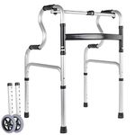 ITHWIU Adjustable Height Wheeled Walker Two-Button Compact Folding Lightweight Standard Walkers for Seniors, 550 lbs Weight Capacity, Silver