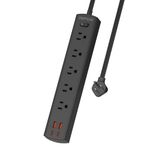 DEPOW 5-Outlet Power Bar Surge Protector with 4 USB Ports (2 USB C), 6 Ft Ultra Thin Extension Cord, Low Profile Flat Plug, 15 Amp Circuit Breaker, 1700 Joules, Wall Mount for Home Office, Black