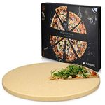 Navaris XL Pizza Stone for Baking - Cordierite Pizza Stone Plate for BBQ Grill Oven - Cook Serve Pizza, Bread - Incl. Recipe Book - Round, 30.5x1.5cm