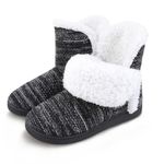 MIXIN Womens Knitted Slipper Boots Warm Fleece Lined Cosy Soft Booties for Ladies Black 5 6