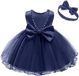 QDU Tulle Party Flower Girl Dress Flower Princess Wedding Dress for Toddler and Baby Girl, Navy Blue, 5-6 Years