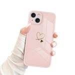 Newseego Case for iPhone 15, Cute Gold Love Heart Pattern Design iPhone 15 Phone Case for Women Girls Soft Slim Flexible Silicone Shockproof Camera Protection Bumper Cover for iPhone 15-Pink