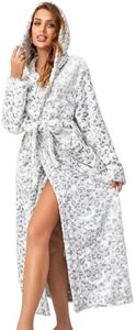 RONGTAI Womens Robes Plush Fleece Hooded Bathrobe Thick Nightgown with Pockets Fluffy Sleepwear Leopard-XL