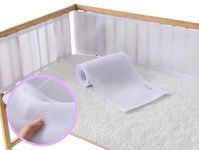 Babycurls Breathable 4 Piece Mesh Cot Bed Liner Bumper Alternative for Baby Sleep Safety and Comfort - Compatible With 4 Sided Rail Cots & 2 Sided Solid End Cots - White