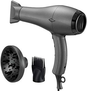NITION Ceramic Hair Dryer with Diffuser,Comb & Nozzle Attachments,1875 Watt Negative Ions Ionic Blow Dryer for Quick Drying,3 Heat & 2 Speed Settings,Cool Shot Button,Black