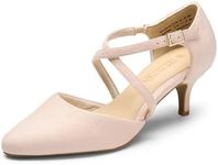 DERAM Pairs Womens Court Shoes Mid Heel Chunky Dress Sandals Pointed Toe Kitten Ladies Ankle Strap Wedding Party Pumps SDPU2437W-E,Size 6,Pink,SDPU2437W-E