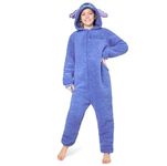 Disney Stitch Fleece Onesie for Kids Teenagers - Hooded Onesie 4-14 Years Kids PJs Comfy Loungewear Gifts for Girls (Blue Stitch, 13-14 Years)