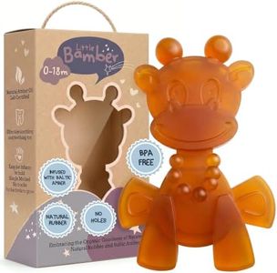 Bambeado LittleBamber Baby Teething Toy - Made with Natural Rubber & Amber Elements - Gentle Support, Easy to Hold, Simple to Clean - Cute Giraffe Teether Toy - Alternative to Amber Teething Necklace