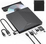 ORIGBELIE External CD DVD Drive, Ultra Slim CD Burner USB 3.0 with 4 USB Ports and 2 TF/SD Card Slots, Optical Disk Drive for Laptop Mac, PC Windows 11/10/8/7 Linux OS