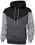 Velinsak Hoodies for Men Pullover Fleece Long Sleeve Color Block Drawstring Hooded Casual Sweatshirt with Pocket Black Grey L