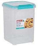 Décor 3L Square plastic biscuit storage container | Plastic Airtight & Leak Resistant Clear/Teal Dry Food Canister | Bpa Free | Stackable