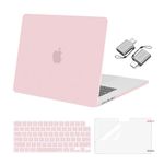 MOSISO Compatible with MacBook Air 13 inch Case 2024 2023 2022 M3 A3113 M2 A2681 Touch ID, Plastic Hard Shell&Keyboard Cover&Screen Film&Type C Adapter for MacBook Air 13.6 inch Case, Baby Pink