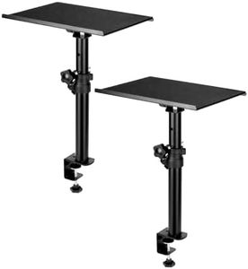 QWORK® 2 Unidades Soporte Altavoces Mesa con Abrazadera de Mesa - ángulo de inclinación +/-15° - Altura Ajustable 35-59 cm - Capacidad de Carga 30 kg