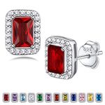 Bestyle 925 Sterling Silver Created Diamond Earrings Square Studs for Women, 5mm January Granet Birthstone Gem Earrings Illuminated by 1mm White Cubic Zirconia