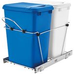 Rev-A-Shelf Double Pullout Trash Can for Under Kitchen Cabinets 35 Qt 12 Gal Garbage Recyling Bin on Full Extension Slide, Blue/White, RV-18KD-11RC-S