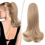 Ponytail Extension, 12" Short Claw Clip in Ponytail Extensions Synthetic Hair Natural Wavy Straight Hairpieces Short Jaw Claw Clip On Ponytail (#18 Honey Blonde)