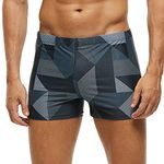 ZWRJDOMUM Mens' Athletic Swim Jammers Quick Dry Compression Square Leg Swim Brief Swimsuit (US M (Fits Waist 32.5" - 34",Tag XL), E-Cube, m)