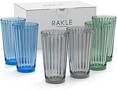 RAKLE Highball Glasses Set of 6 – 14.8oz Tall Drinking Glasses – Premium Glassware Set for Mixed Drinks, Cocktails, Water, Juice, Smoothie – No-Lead Dishwasher Safe Colored Glasses