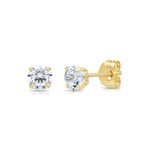 14k Yellow Gold Solitaire Round Cubic Zirconia CZ Stud Earrings with Gold butterfly Pushbacks, Yellow Gold, Cubic Zirconia