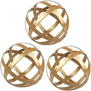 YIYA Gold Decorative Sphere Set of 3 - Metal Ball Decoration - Metal Band Decorative Ball - Metal Ball Table Decor for Living Room Bedroom Kitchen Office Coffee Table Desk