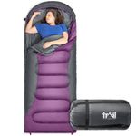 Trail Alpine 400 XL Hooded Sleeping Bag (L230cm × W100cm), Large Extra-Wide 4 Season Sleeping Bag, 400gsm for Winter Camping, Lightweight & Water-Resistant, Polycotton Lined, Compression Sack (Purple)