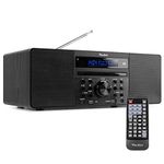 Audizio Prato Black DAB Radio with Bluetooth Compact Stereo Dual Speaker System with Digital Radio, CD Player, FM, Clock, Alarm Sleep Modes, Presets, Mains Powered