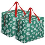 Kajaia 2 Pcs Christmas Ornament Storage 18 x 15 x 10 Inch Snowflake Holiday Accessories Bag Christmas Storage Containers Tear Proof Christmas Ornament Organizer with Handles Full Length Zipper (Green)