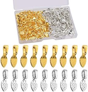 BENBO 200 Pcs Oval Jewelry Glue On Earring Bails Pendants Spoon DIY Oval Jewelry Scrabble Glue On Bails Charms for Fitting Glass Cabochon Tiles Jewelry Marking with Box